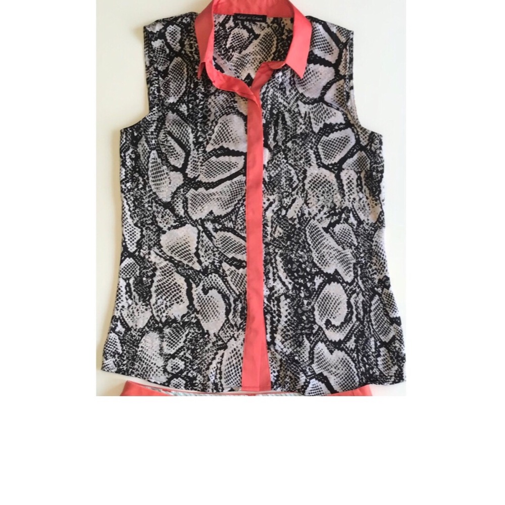 Violet + Claire snakeskin print with coral collar